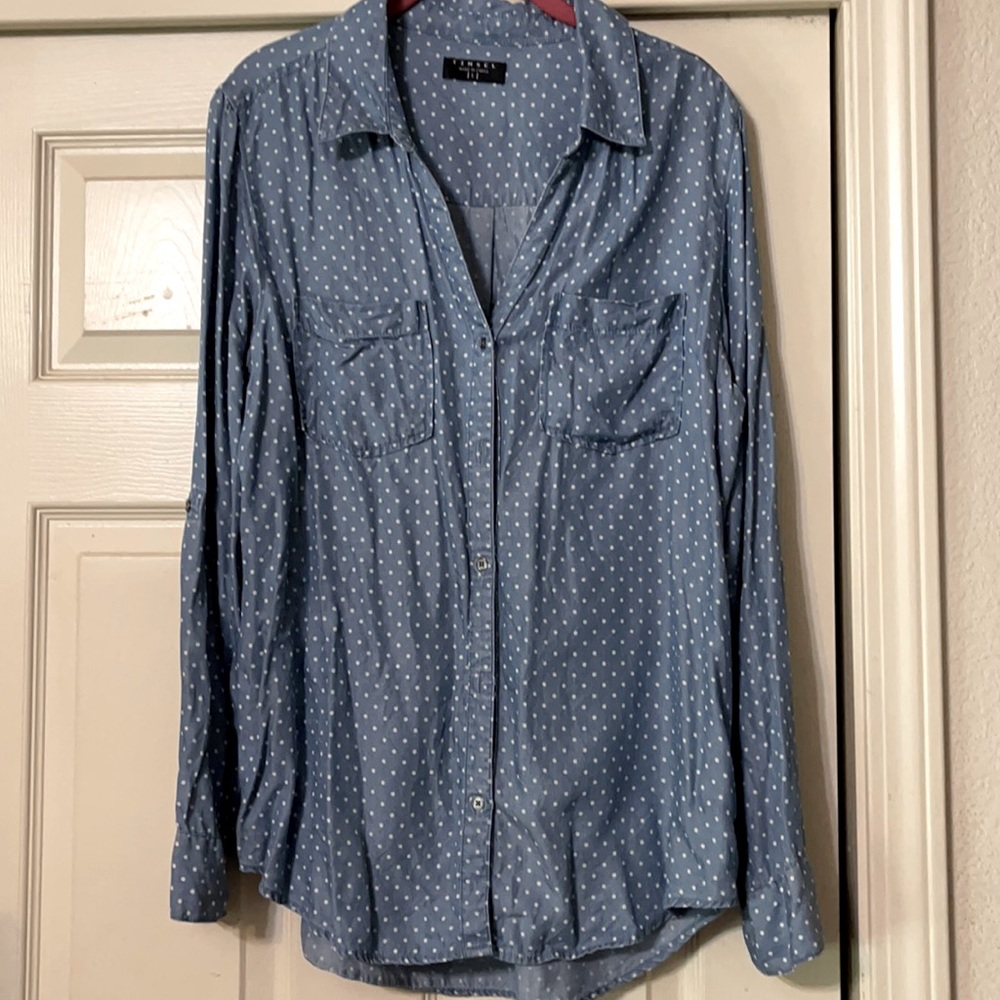 Women’s polka dot jean button down